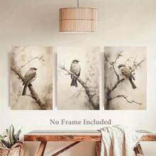 [Set de 3 obras de arte en lienzo de pájaros sin marco] Set de 3 piezas, sin marco, 16x24 pulgadas, Pintura en lienzo de un pájaro posado en una rama de árbol para decoración del hogar, sala de estar, dormitorio, cocina, oficina, cafetería, impresiones de alta calidad, regalo perfecto y decoración