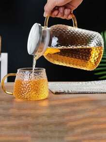 1pc Glass Water Pitcher Set, Large Capacity, Grain Pattern Cold Water Jug, Can Add Hot Water, Home Use