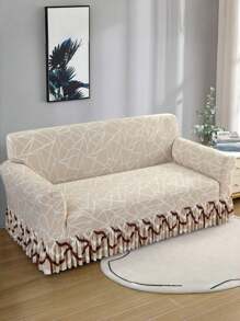 1 peça linda capa de sofá com saia decorativa, antiderrapante, elástica, tecido de seda leitosa, antissujeira para animais de estimação, assento único, assento duplo, três assentos, quatro assentos, estampa geométrica, capa de sofá, estilo saia, estilo quatro estações