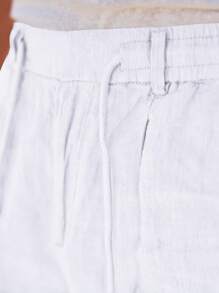Men's Breathable Linen Pants Solid Color Drawstring Waist Casual Straight Leg Trousers For Summer - 白色 - 查看 4