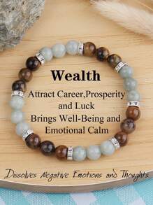 1pc Prosperity And Success Bracelet, Tiger Eye & Green Jadeite Wealth & Luck Bracelet, Healing Positive Energy Spiritual Meditation Jewelry Gifts For Women Men