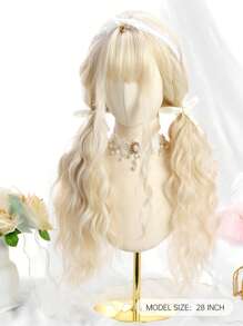 Rollos blancos y dorados tejidos de 28 pulgadas, fibras químicas mecánicas, pelucas resistentes al calor, se pueden usar para fiestas de cosplay, encantadoras y elegantes, lindas y elegantes