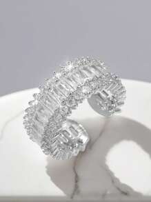 1pc Luxury Cubic Zirconia Ring, Elegant Promise Eternity Stackable Adjustable Rings For Women, Suitable For Wedding Engagement Party Daily Wear, Gift For Birthday Anniversary Valentine's Day Mother Day