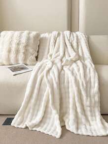 1pc Cream White Fluffy Ruffle Edge Soft & Cozy Blanket, Suitable For Bedroom & Guest Room