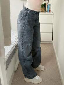 MYOURSA Jeans en denim simple et décontracté avec poches avant à boutons pour femmes