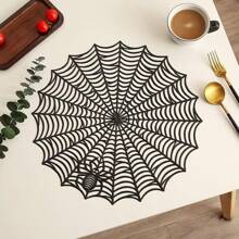 1 pieza Salvamanteles con aislamiento térmico con diseño de telaraña de Halloween, mantel de mesa de PVC con patrón de araña y calabaza recortada, gran posavasos, anti-escaldadura, anti-manchas, fácil de limpiar, decoración protectora de escritorio