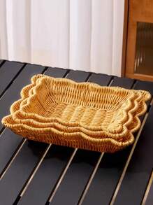 1pc Multifunctional Oval-Shaped Woven Storage Basket - Plastic Rattan Design, Suitable For Storing Fruits, Snacks, Utensils, Fresh Flowers And Miscellaneous Goods, Shelf Decor, Home Decor - Rectangular Lace - View 5