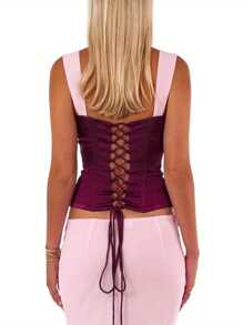 Women's Y2k Summer Tank Tops Silk Satin Sleeveless Halter Neck Contrast Color Corset Tops Slim Fit Ruched Corset Tops Going Out Outfits Streetwear Cute Y2k Shirts Summer 2025 Fashion Sleeveless Sexy Clothes - 粉色 - 查看 7