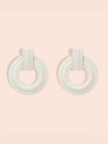 1 Pair Fashionable Minimalist Geometric Hollow Alloy Large Hoop Earrings, Tassel Design Metal Round Earrings, Exaggerated Versatile - Pair Of Round Earrings - View 20