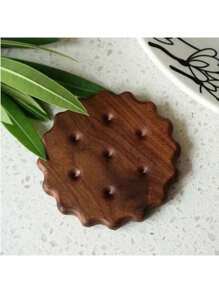 1 件木制饼干形杯垫 - 实木隔热垫，适用于咖啡杯、茶杯、马克杯 - 天然木色饮料杯垫 - 必备厨房桌面装饰和杯架 - 棕色 - 查看 9