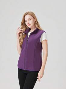 1pc Women Sleeveless Outdoor Vest Jacket, Spring Sporty Tank Top With Hidden Zipper Pocket, Slim Fit Design, Purple Color - Purple - View 6