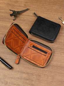 1 pieza Billetera casual de moda para hombre, estilo retro con estampado de USD, bolsa con cremallera corta de PU, ultraligera, monedero multifuncional, fácil de llevar, adecuado para adolescentes, casual de verano, al aire libre, deportivo, viajes, regalos de graduación o cumpleaños, accesorios formales/de negocios, ideas para el Día de San Valentín