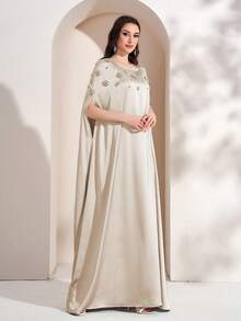 Abito casual estivo da donna con scollo tondo e strass - Albicocca - Visualizzare 4
