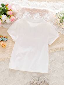 Blusa con cuello con volantes y decoración de moño elegante para niñas, parte superior casual de unicolor estilo universitario, moda de verano para niñas preadolescentes