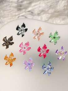 1 Box Of 50 Nail Ornaments Mixed Soft Carved Ice Crystal Flower Three-Dimensional Resin Multi-Color Lily DIY Nail Decoration