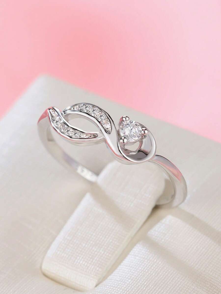 925 纯银简约扭曲锆石女士戒指，非常适合日常佩戴和生日礼物 - 銀色 - 查看 1