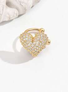 1 Stück Mikro Pavé Zirkonia 3D Herz Ohrclip, kein Piercing erforderlich, minimalistisch, chic, vielseitig, neue europäische & amerikanische Retro Stil Ohrringe Accessoires