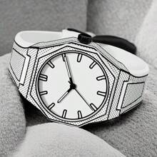 PINTIME 1 件时尚男士石英表，运动设计，电子运动，硅胶表壳和表带，电池供电，橙色蓝色白色黑色表盘，适合时尚休闲配饰 - 白色 - 查看 9