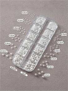 Caja con perlas medias blancas de 1,5/2/2,5/3/4/5 mm de espesor para decoración de uñas DIY y uso profesional, maquillaje facial y manualidades - Blanco - Ver 2