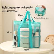 1PC Large Mesh Beach Bag - Sandproof Swim Tote Bag Oversized For Family Foldable Lightweight Pool Boat Bag, Beach Essentials, Beach Accessories, Pool Float - Multicolor - View 6