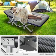 IKLAREWV Folding Camping Cot W/Mat For Adults, Heavy Duty Outdoor Bed With Carry Bag,1200 D Layer Oxford Travel Camp Cots 75x28IN