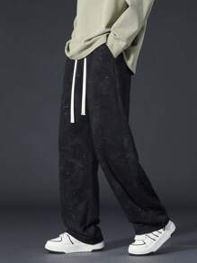 Men's Starry Print Drawstring Waist Straight Casual Pants, Spring/Summer