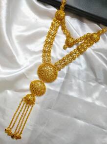 4 Stücke Damen Mode Quasten Lange Halskette, Ohrringe, Armband, Ring Schmuck Set, geeignet für Europäische, Dubaiische, Afrikanische Braut, Hochzeit, Party, Date, Abendkleid Accessoires, Urlaubsgeschenk