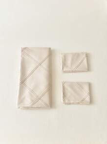 Set de lenjerie de pat 3 buc în carouri, pliat, bej (1 husă de pilota + 2 fețe de pernă, fără umplutură), romantic pentru nunți, stil american clasic de fermă, poliester confortabil și respirabil, potrivit pentru toate anotimpurile, decor dormitor