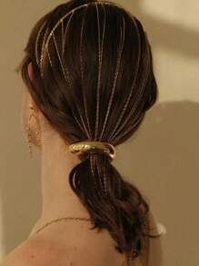 1 pieza Coletero de mujer dorado metálico, accesorio para el cabello tubular lujoso, elástico versátil y de moda para cola de caballo, adecuado para fiestas, compras y vuelta al colegio - Dorado - Ver 7