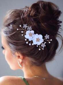 1pc Elegant Handmade Crystal Flower Hair Clip/Comb For Women, Suitable For Weddings, Parties, Everyday And Holidays Wear