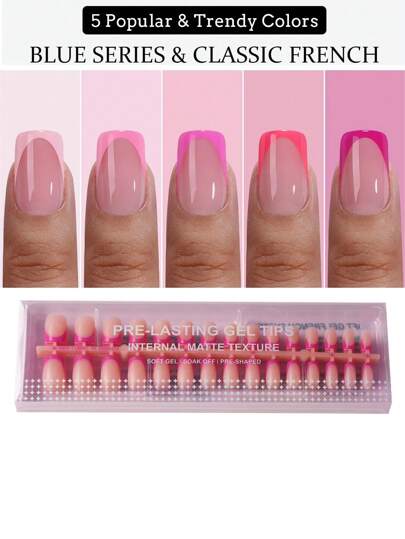 150 Stück Dopamin-Farbige französische Gel-Nageltips - Rosa französische Spitze, kurze quadratische Nageltips, weiche Gel-Fake-Nägel, Abweichbare Acryl-Nagelextensions, geeignet für Frauen im Frühling und Sommer, Aufklebe-Nägel, Nagelbedarf