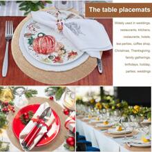 6 peças de jogos americanos redondos de linho grosso, jogos americanos circulares de linho marrom reutilizáveis, decoração de mesa de jantar em estilo rústico para casamento, Natal, feriado, casa de fazenda