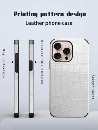 鳄鱼纹 1pc 鳄鱼皮纹皮革防震手机壳带旋转发声设计，兼容 iPhone