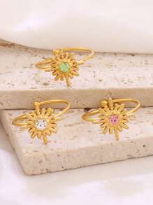 1 pieza Anillo abierto de mujer de acero inoxidable con circonita, diseño simple y asimétrico, anillo ajustable exquisito de joyería femenina - anillo - Ver 6