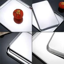 1 Pieces 3 Pieces Of Stainless Steel Square Multi-Functional Flat Base / Plate / Tray, Mini Version, 10.43 Inches * 8.07 Inches * 0.47 Inches (Large) / 10.43 Inches* 6.1 Inches * 0.47 In (Medium) / 8.93 Inches * 5.7 Inches * 0.47 Inch (Small), Depth / Height 1.2 Cm / 0.47 Inches, Tiramisu Multi-Functional Flat Base, Cold Noodle Steamed Rice Plate