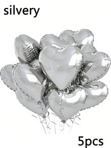5/10pcs Aluminum Foil Love Balloons, 18 Inch Polyester Film Balloons, Heart-Shaped Balloons, Valentine's Day Decoration Balloons, Suitable For Valentine's Day Proposals, Weddings, Parties, And Weddings (Silver, Black, Pink, White Gold, Colorful Transparent, Purple)