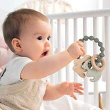Silicone Wearable Baby Teether - Anti-Eating Hand Design, Never-Drop Wristband Teething Toy, Infant Oral Care & Molar Stick - Wooden Ring Series - View 5