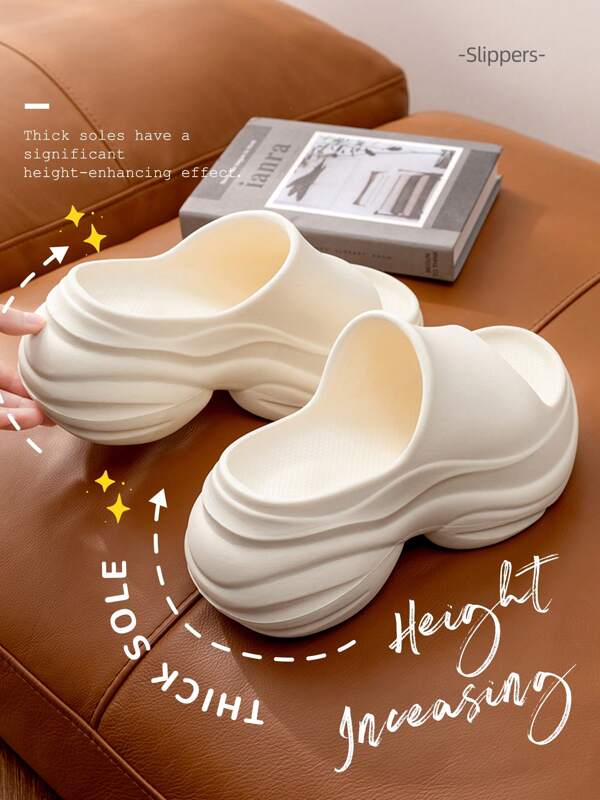 Thick-Soled Mocha Women's Sandals, Fashionable Summer High Heel EVA Slip-On Slides, Flat Casual Outdoor Slippers