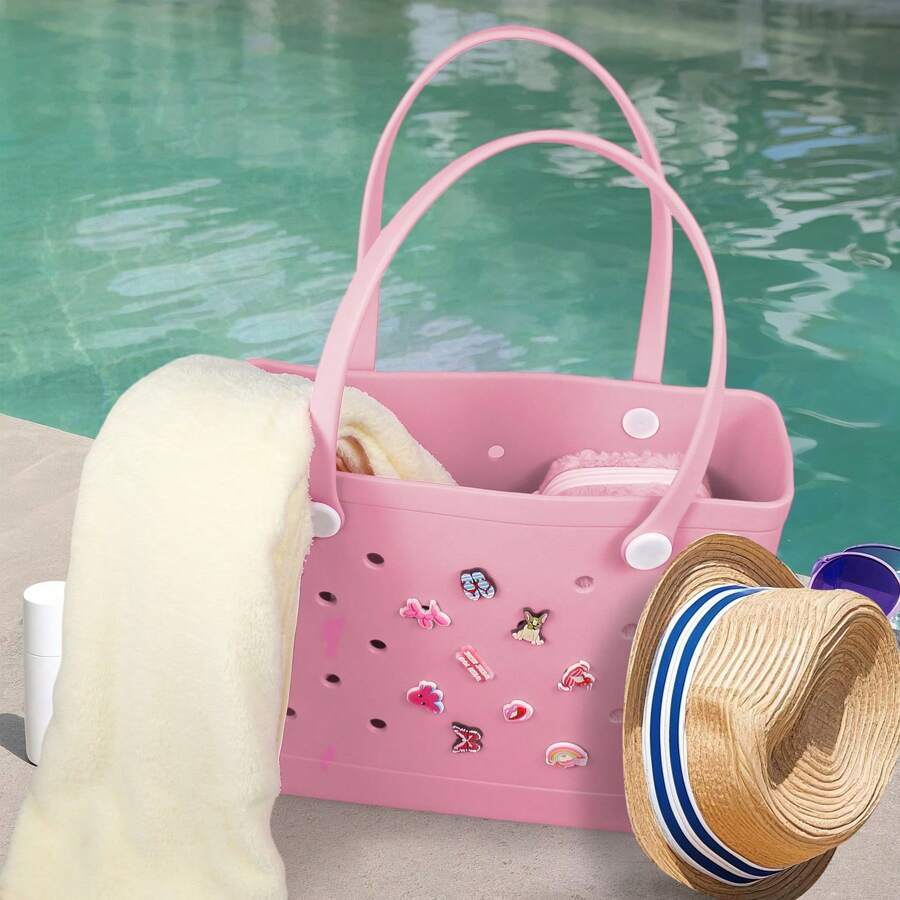 2025 Spring New EVA Rubber Tote Bag, Waterproof Beach Bag, Travel Bag, Shopping Bag, Easy To Clean, Stable And Durable | Suitable For Shopping, Travel, Party And Outdoor Activities | Beach, Seaside, Easter Gift For Lovers And Mothers - Pink - View 1