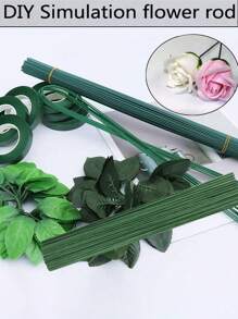 50pcs/100pcs Floral Stem,Green Flower Stem Sticks DIY Floral Material Handmade Wire Stem Accessories,Waterproof Iron Wire For Easter Decorations And Handmade Projects,Mother's Day Decoration,For Wedding Bouquet DIY Crafts And Flower Arrangement Decoration Accessories Gifts Birthday Graduation