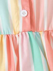 Baby Girls Colorful Striped Printed Sleeveless Button Front Dress With Collar - Multicolor - View 4