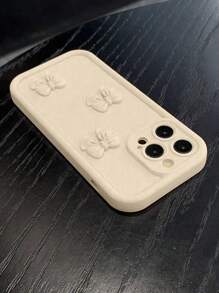 米色竹製手機殼附可愛蝴蝶配件，相容 iPhone 18 Pro/18 Pro Max/17/16 Pro Max/16 Pro/16/16 Plus/15 Pro Max/15 Pro/15/15 Plus/14 Pro Max/14 Pro/14/14 Plus/13 Pro Max/13/13 Pro/12/11/XR/SE 2022 - 米色 - 查看 4