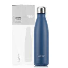 watersy 1 pièce Bouteille d'eau en acier inoxydable WATERSY, flacon isotherme de 17 oz/500 ml, bouteille d'eau en métal bleu gardant les boissons froides et chaudes, gourde de voyage pour l'école, la salle de sport, les déplacements et les sports