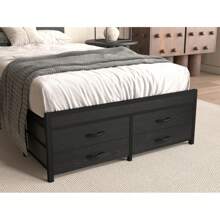 Twin Bed Frames With Headboard, Twin Size Bed Frames With Storage Drawers, Twin Bed, Black Metal Platform Bed Frame, Single Bed Frame, No Box Spring Needed
