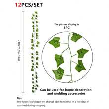 1/12pcs Artificial Sweet Potato Vines, Ivy Fake Leaves, Green Plant Vines For Home Party Decor, Window, Yard Decoration Gifts Birthday Graduation - Sweet Potato Leaves-green - View 11