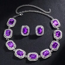 Fashionable Temperament, Geometric Necklace, Earring Set, High-End Feel, Light Luxury, Red Rhinestone Jewelry Set, Bridal Accessories