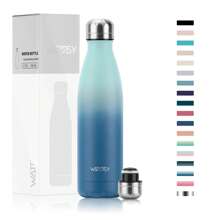 watersy 1 pièce Bouteille d'eau en acier inoxydable WATERSY, flacon isotherme de 17 oz/500 ml, bouteille d'eau en métal bleu gardant les boissons froides et chaudes, gourde de voyage pour l'école, la salle de sport, les déplacements et les sports