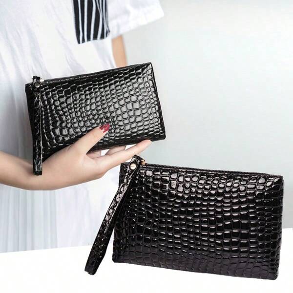 1 pieza Cartera de embrague de mujer de mini patrón de cocodrilo, ligera, resistente al desgaste, suave, fácil de llevar para compras y viajes