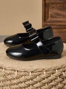 1 Paio di scarpe formali in pelle nera per ragazze, scarpe da principessa e host per la scuola, coro, con punta tonda in morbida pelle, scarpe da etichetta carine e alla moda, scarpe piatte da scuola