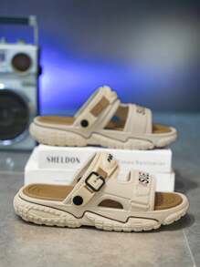 Men's Fashionable Letter Print Slippers, Comfortable Breathable Casual Slippers, Non-Slip Soft Bottom Slippers With Thick Cushioned Soles - Non-Slip, Casual Slippers, Ideal For Outdoor Beach Wear